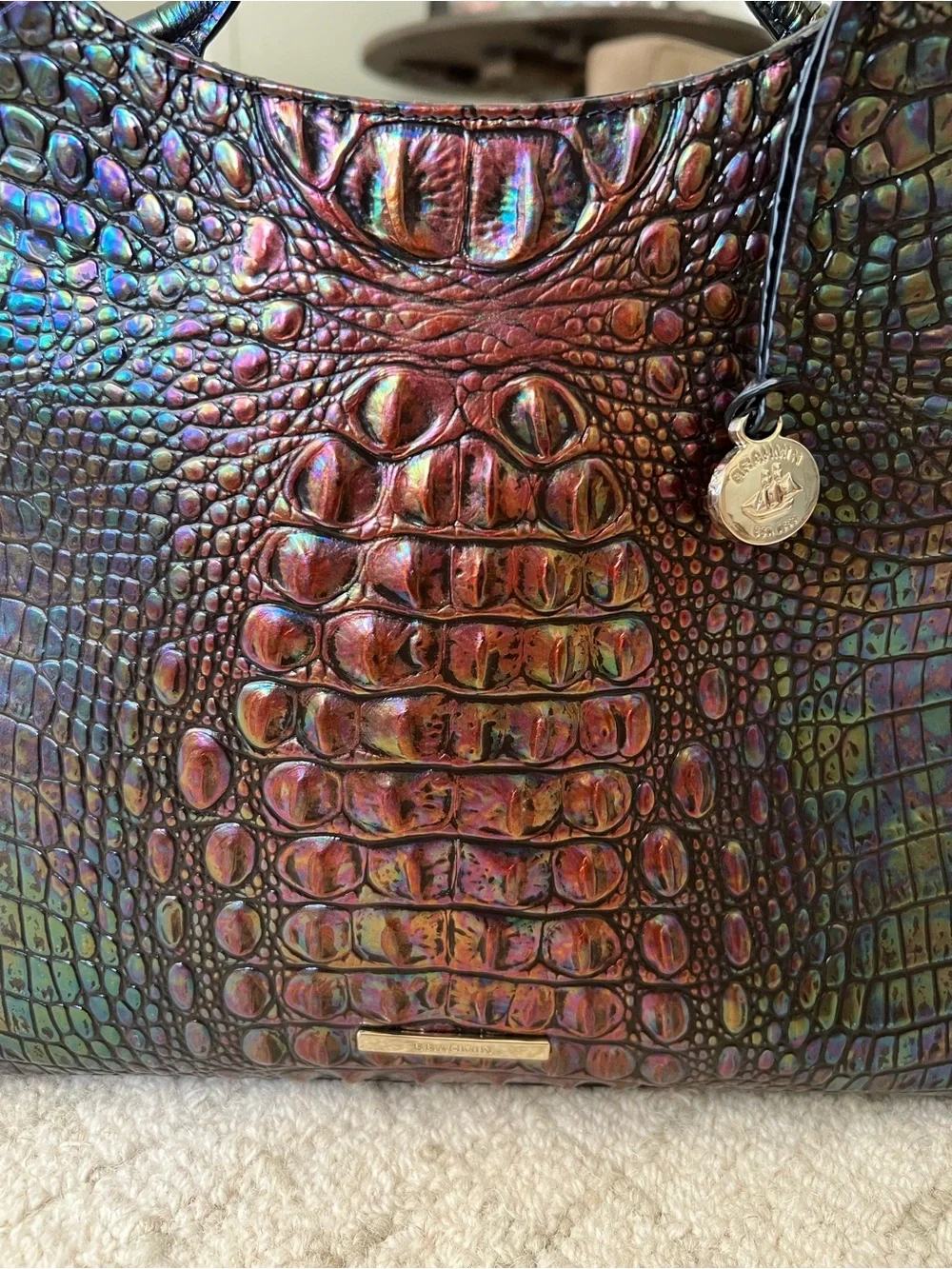 Brahmin Large Elaine Satchel Galaxy Melbourne Embossed Croc Leather Bag